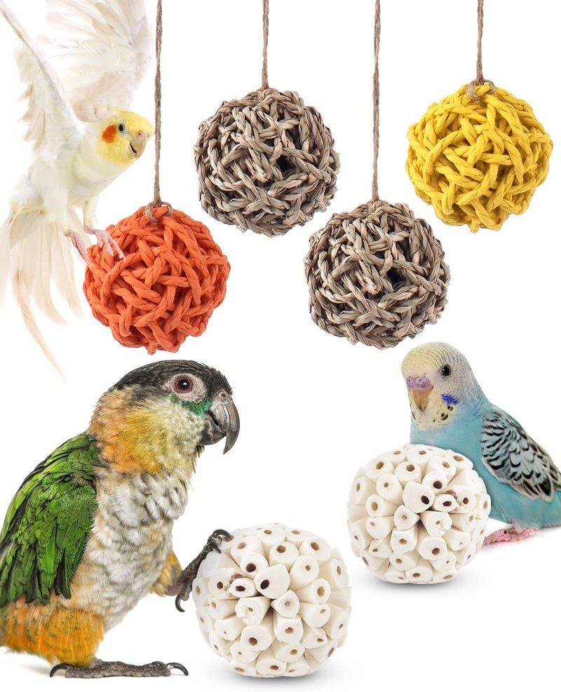 Bissap 6PCS Small Parrot Chew Toys, Sola Balls Conure Chewing Foraging Toys Colorful Bird Foot Balls for Cockatiels Cockatoos Parakeets Love Birds Small Parrot Cage Bite Toys - Image 1